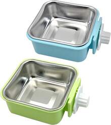 Kathson 2PCS Stainless Steel Dog Bowls Set Removable No Tip Puppy Food And Water Feeder Bowl Basic Metal Small Dog Bowls For Dogs Cats Rabbit Guinea Pigs Ferret FUOT - 正方形(藍色,綠色) - 查看 9