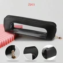 1/2pcs Portable Travel Makeup Bag, Makeup Brush Holder With Transparent Window And Zipper Closure, Suitable For Cosmetics, Skincare, Gym And Business Travel, Faux Leather