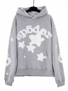 Autumn/Winter Y2K Street Style Star Print Hooded Sweatshirt, Casual And Stylish Pullover, Hooded Sweatshirt - 灰色 - 查看 8