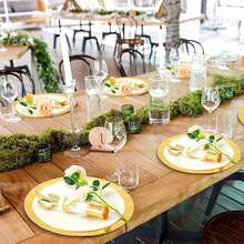 100/50 chiếc đĩa vàng bền chắc có thể tái sử dụng - Viền kim loại đánh bóng thanh lịch, chất liệu bìa cứng dày thích hợp cho đám cưới, tiệc sinh nhật, tiệc chiêu đãi - Trang trí bàn chống tràn, dễ vệ sinh - Vàng - Xem 4