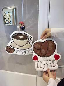 New Thickened Coral Fleece Embroidered Coffee Hand Towel, Cute Hand Towel For Kitchen And Bathroom