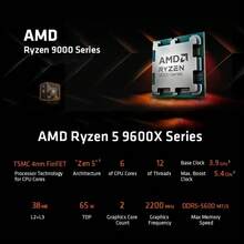 AMD Ryzen 5 9600X Processor 5.4GHz 6-Core 12-Thread 38MB Game Cache 4NM TDP 65W Socket AM5 GamingAMD Ryzen 5 9600X Processor 5.4GHz 6-Core 12-Thread 38MB Game Cache 4NM TDP 65W Socket AM5 Gaming