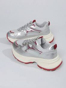 2025 Spring/Summer New Thick Sole Mesh Casual Sports Shoes, Women - Red - View 2