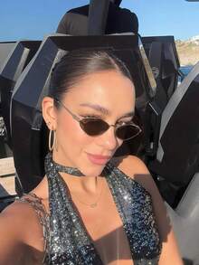 Gafas de moda para mujer, gafas con montura dorada retro elegante, gafas de moda con montura poligonal, adecuadas para fotografía callejera, viajes diarios, gafas decorativas, forma geométrica - Marrón - Ver 9