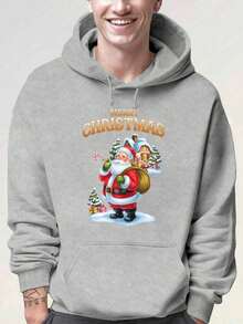 Sudadera con capucha con cordón y estampado de letras para hombre, para otoño - Gris - Ver 6