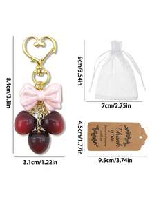 3pcs Holiday Party Gift Set: Cherry Bow Keychain, White Organza Bag, Thank You Card, Backpack Charm, Valentine's Day Gift, Gift Set, Suitable For Theme Events, Weddings, Dates, Proposals, Birthday Parties, Anniversaries. - Multicolor - View 6