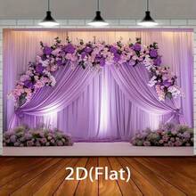 2D Flat 1pc Elegant Purple Floral And Curtain Wedding Backdrop - Polyester, No Electricity Required - Perfect For Birthday Parties, Outdoor Celebrations And Festivals, Wedding Decorations - 1PCS - View 5