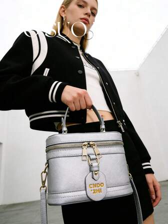 New Mini Silver Letter Charm Pendant Decor, Fashion Patchwork Handbag, Cosmetic Bag, Tote, Bucket Bag, Box Bag, Shoulder Party Wallet, Casual Crossbody Bag For Women