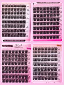 384片自粘式蓬松混合长度假睫毛套装，无需胶水，蓬松单根假睫毛，自粘式DIY睫毛嫁接，预粘睫毛簇，自然纤长C型卷翘假睫毛簇，无需胶水或卸除，假睫毛 - D - 查看 6