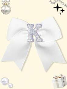 1pc 5 Inch Navy Blue 26 Letters A-Z Pearl Letters Personalized Back To School Ponytail Girl HairBow Teenagers Girl Hair Bows With Clips For Festivals Party School Girls Graduation Season Hairgrips For First Day Of School Classroom Girls Students,Teenagers Hair Accessories - White - View 20