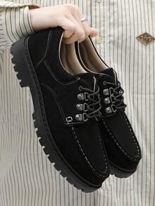 Autumn/Winter Fashion Classic Casual Leather Shoes, Retro British Style Elevated Work Boots, Men's Niche Minimalist Thick Sole Comfortable Business Commute Outdoor Sports Versatile Lifestyle Casual Shoes, Youth Maillard High-End Boots