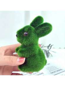 1pc Easter Green Foam Flocked Realistic 3D Moss Rabbit Decor, Garden Ornament - Green - View 9