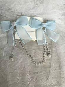 1件/2件套 时尚甜美彩色蝴蝶结仿珍珠流苏发夹，优雅百搭耳侧夹，女士发饰，礼品爪夹发夹，发卡，学生用品，大学用品，仿珍珠发饰，蝴蝶结，可爱 - 淺藍色 - 查看 16