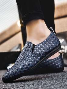 Men's Slip-On Soft Bottom Loafers, Lightweight Luxury Breathable Casual Moccasins, Navy Blue Boat Shoes - Blue - View 3