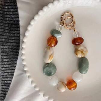 1pc Colorful Faux Stone Creative Phone Lanyard Wrist Strap Charm, Christmas Gift, Phone Anti-Lost Decor With Transparent Accessory