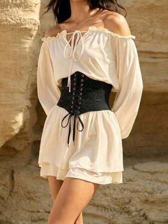 1 st. mångsidigt, avslappnat, svart, sexigt, justerbart midjebälte med dragsko och spets för kvinnor, lämpligt för helgdagar, fester eller daglig pendling