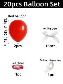 92个/套红色丝带气球套装，配白色蝴蝶结装饰，色彩鲜艳活泼，适用于婚礼、生日、求婚、周年纪念和节日派对装饰。气球饱满圆润，红白配色营造出喜庆浪漫的氛围，适合各种主题装饰场景。 - 紅色 - 查看 10