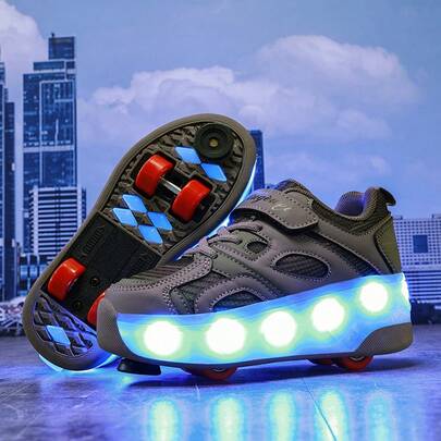 Men's Invisible 4-Wheel Retractable Roller Shoes, New Style Flying Sneakers For Adults & Students, Casual Sports Running Shoes, Skating Shoes For Boys & Teenagers