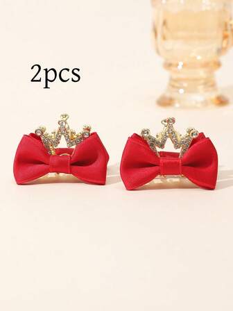 2 piezas Clips para el cabello con corona roja, regalo de Año Nuevo - Clips de pelo con lazo, clips pequeños para princesa, clips para flequillo, regalo festivo