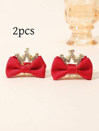 2pcs Red Crown New Year Gift Claw Clips Bow Hair Clips Princess Small Hair Clips Bangs Clips Holiday Gift