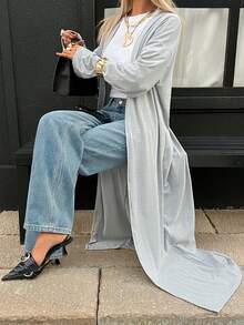 灰色罗纹针织长款开衫，宽松休闲版型，长袖，可机洗，明星和网红挚爱的必备换季单品，适合商务、休闲和情人节派对 | 工作日、周末和假日活动的理想之选 | 2026春夏款 - 淺灰色 - 查看 11