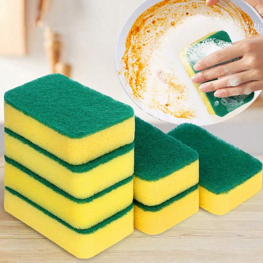 5/10pcs Multi-Functional Cleaning Sponge Brush, Household Cleaning Double-Sided Scouring Pad, Two-Sided Dish Washing Sponge, Pot Brush, High-Quality Kitchen Sponge, Scratch-Free Sponge Scrubber, Super Absorbent Sponge Block, Dual-Color Cleaning Brush, Cleaning Supplies, Kitchen Decontamination Cleaning Tools - Multicolor - View 1