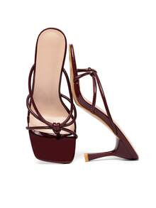 女士酒红色方头细高跟鞋，优雅别致的露趾凉鞋，适合夏季穿着，通勤、约会、派对、婚礼、日常穿搭皆宜，可搭配连衣裙。 - 酒紅色 - 查看 9