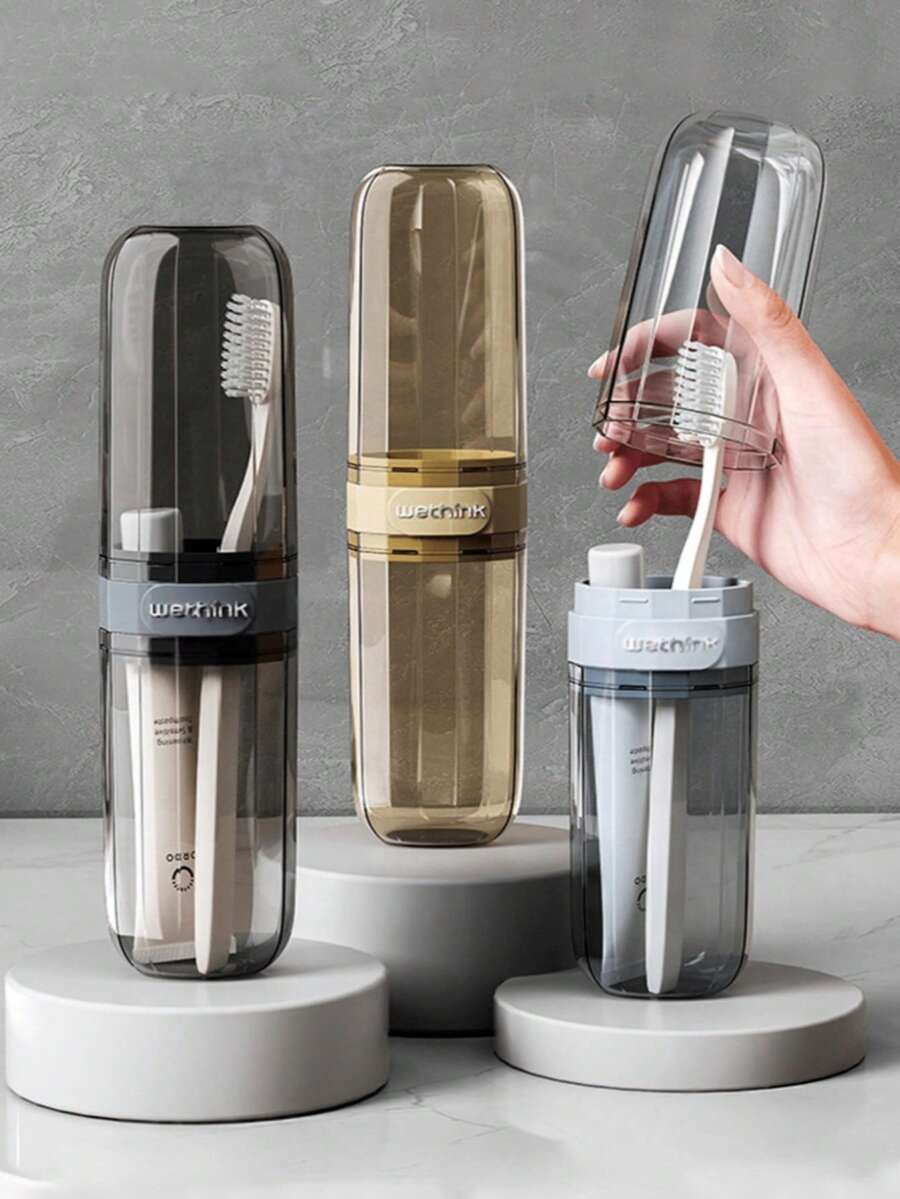 Estuche portátil para cepillo de dientes de estilo y color aleatorio, vaso para enjuague y cepillo de dientes de viaje, caja de almacenamiento para cepillo de dientes eléctrico para viajes familiares - Multicolor - Ver 1