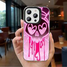 Una funda para teléfono con un diseño de calavera de corazón y ojos en rosa neón, a la moda y moderna, hecha de material mate a prueba de golpes, duradera, compatible con iPhone 11 a 17 Pro Max, perfecta como regalo para entusiastas de la moda. - Mezcla de colores - Ver 1