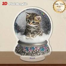 2D Plano, 1 peça Bola de Neve Giratória Decorativa de Sobremesa com Gato Tricolor - Movimento Giratório, Cúpula Transparente e Base para Uso Interno/Externo, Adequado para Casa, Escritório ou Exposição em Prateleira, Ideia de Presente Decorativo de Gato Fofo, Estrutura Acrílica Durável - Multicolorido - Visão 2