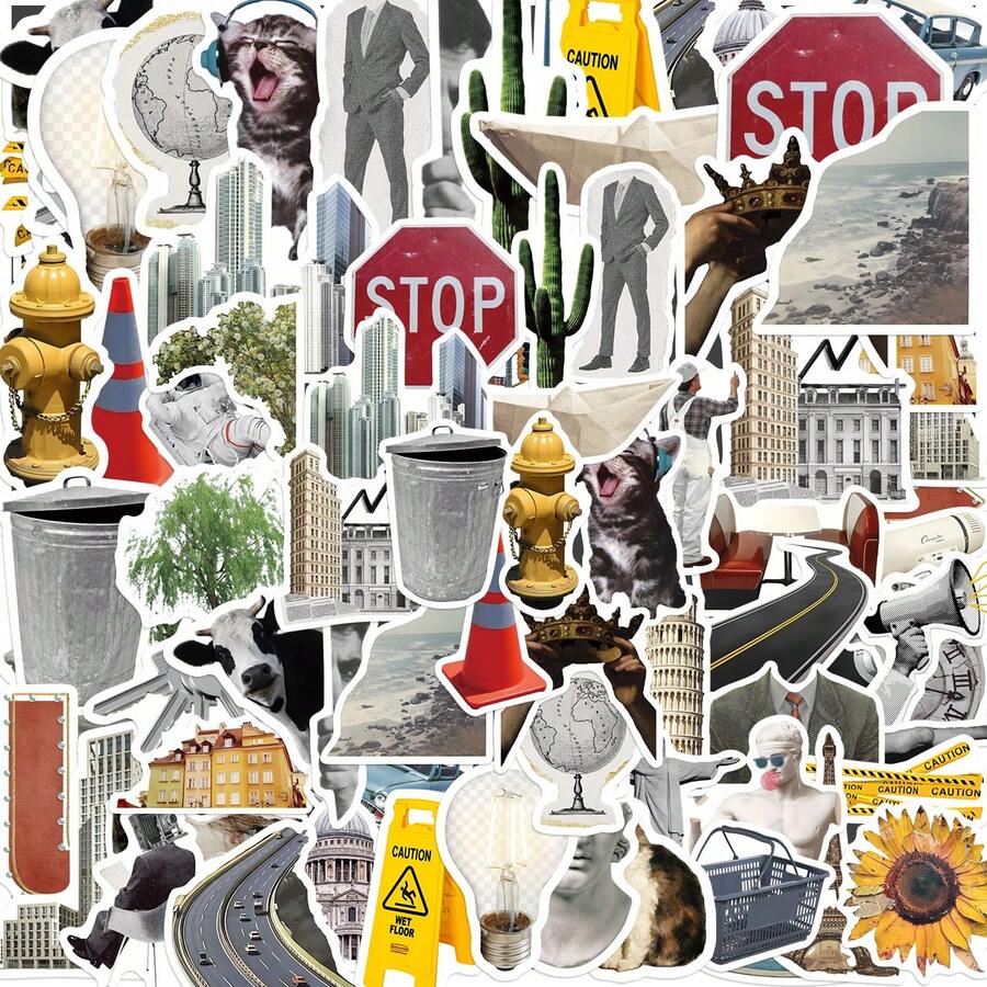 50张都市涂鸦贴纸 - 防水乙烯基材质，适用于笔记本电脑、滑板、吉他、行李箱等 - DIY装饰礼品，彰显都市美学 - 彩色 - 查看 1
