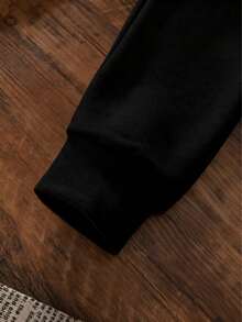 Black Half-Zip Polo Collar Cartoon Print Sweatshirt For Women, Loose Casual Versatile Pullover Top, Autumn/Winter - Black - View 8