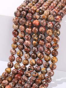 15-Inch Strand Of 4/6/8/10/12mm Natural Red Leopard Skin Stone Round Beads, Healing Stones With Spiritual Protection And Courage, Emotional Stability, Suitable For DIY Jewelry Making, Bracelets, Necklaces, And Natural Stone Handmade Jewelry Accessories - Multicolor - View 2