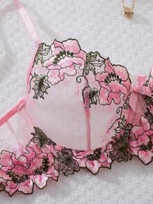 Fashionable New Lingerie Set, Valentine's Day, Embroidery, Mesh, Sexy Open Crotch Panties, Extremely Seductive, Women's Sleepwear Set, Sexy Women's Lingerie, Women's Panties, Sexy Women's Sleepwear Set, Sexy Women's Apparel, Sexy Lingerie Set, Women's Lingerie Set, Women's Set - Pink - View 5