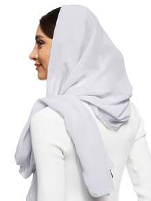 1pc Abaya Accessories Lady Beach Accessories Solid Color Chiffon Beach Shawl Sunscreen Scarf Suitable For Daily Use Headband Soft Hijab Women Veil - Trắng Xám - Xem 3