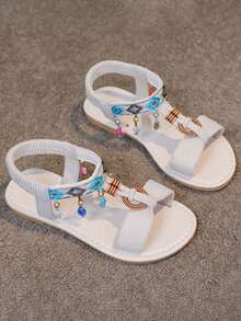 1 Pair Girls' Summer New Fashion Casual Sandals, Roman Style Flat Heel Beach Shoes - Beige - View 5