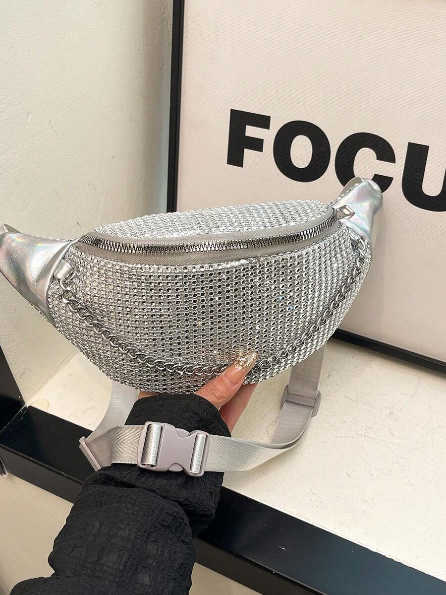 Túi đeo chéo xích kim cương đen mùa hè dành cho nữ, túi đeo hông phù hợp cho học sinh, sinh viên, đi làm, mua sắm, du lịch, thể thao