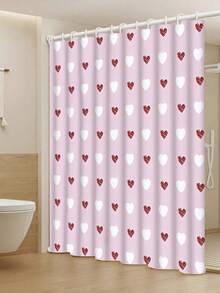 1/4pcs Valentine's Day Graffiti Heart Shaped Mother's Day Bathroom Curtain Set, Including Bathroom Carpet, U-Shaped Mat, Toilet Lid Cover, Waterproof Shower Curtain With 12 Hooks, Bathroom Decor, Romantic Red Pink White Printed Artistic Bathtub Decor