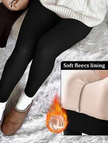 1pc Women's Thermal Leggings, Crossover Waistline Design, Super Soft Thermal Lined, High Waist Skinny Pants, Warm Winter Outer Wear Tights, Elastic Waistband For Abdomen Control And Lifting, Suitable For Workout, Yoga, Running - Black - View 5