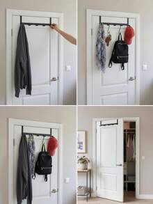 1个黑色铁质门后挂钩，大承重五排门包挂钩，无孔衣物帽子收纳架装饰，秋季装饰，节日装饰，房间装饰，家居装饰，秋季装饰，卧室装饰 - 黑色 - 查看 7