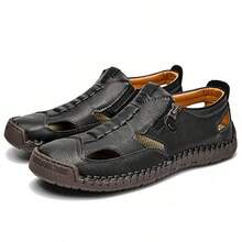 Men's Working Business Casual Sandals Man Summer Breathable Synthetic Leather Walking Office Oxfords Male Cocktail Party Fashion Dress Formal Shoes - 黑色 - 查看 2