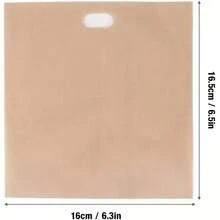 2个不粘可重复使用烤面包袋，可水洗，适合烘焙奶酪三明治 - 可用于烤箱、烤架和微波炉，6.3*6.5英寸耐热三明治袋，烘焙袋 - 米色 - 查看 4