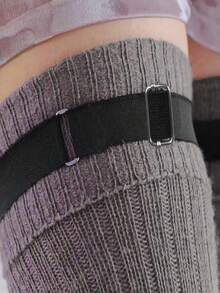 2pcs Women's Adjustable Black Polyester Elastic Leg Garters, Punk Style Thigh Bands Sock Suspenders, Fashion Leg Harness Garter Belts