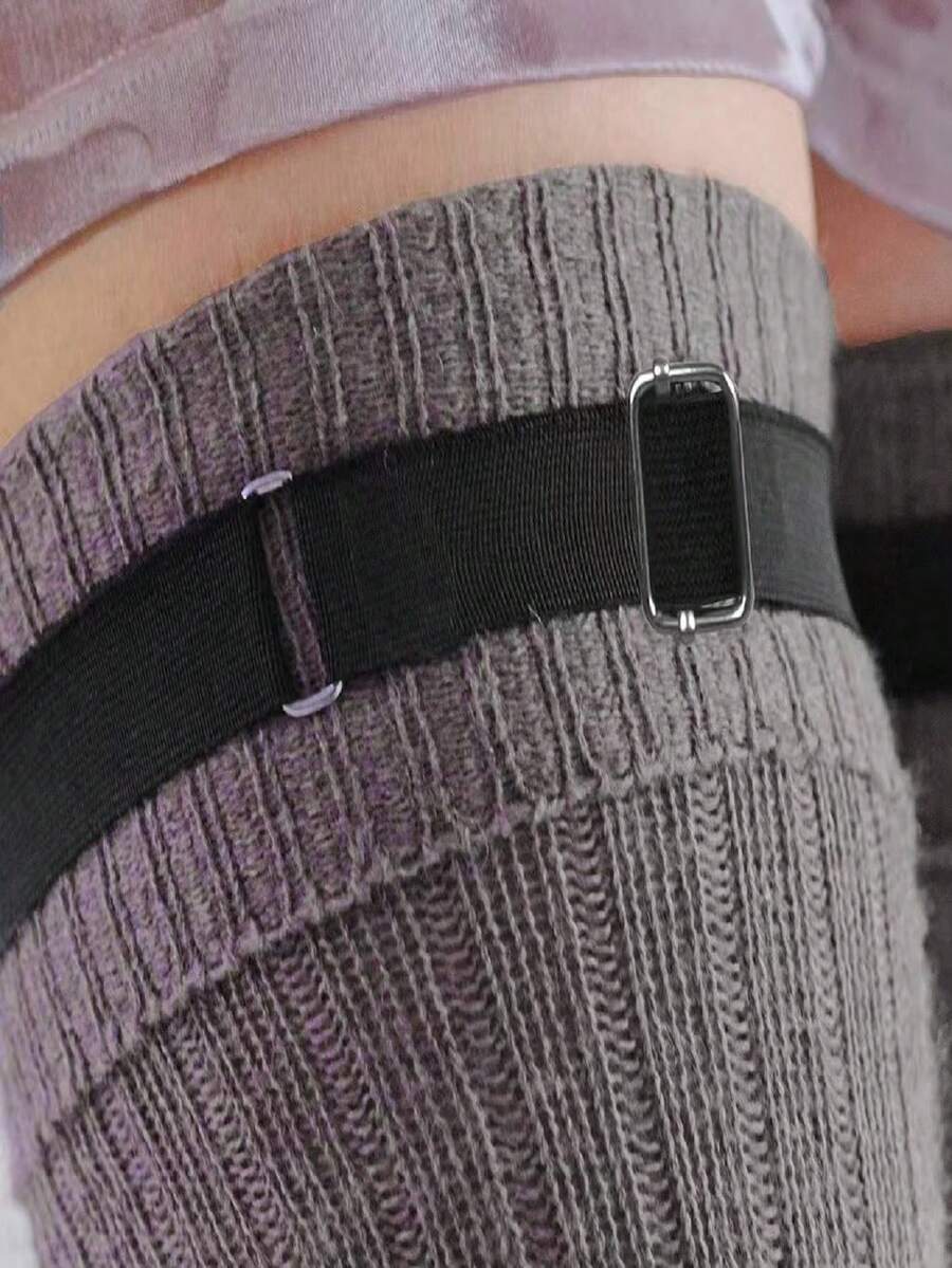 2pcs Women's Adjustable Black Polyester Elastic Leg Garters, Punk Style Thigh Bands Sock Suspenders, Fashion Leg Harness Garter Belts