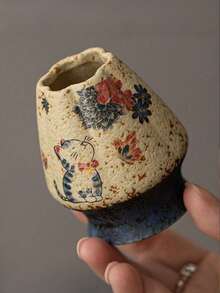 2/4/5件套复古蓝白瓷抹茶茶具，猫咪香氛图案，包含带嘴抹茶碗、竹制抹茶筅、抹茶勺、筅架、不锈钢筛网（用于抹茶茶道），礼品 - 彩色 - 查看 5