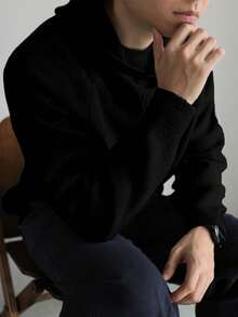 Herren Lässig Loose Fit Pullover Hoodie, einfarbig, vielseitig, Langarm, geeignet für Frühling, Herbst und Winter - Schwarz - Übersicht 6