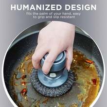 Stainless Steel Scrubber/Replacement Pack, Automatic Liquid Dispenser With Liquid Dispensing Handle, Heavy-Duty Pot Brush, Palm Brush With Replaceable Steel Scouring Pad, For Dishes, Pots, Pans, Grills, Sinks, Gray, Brush Head Replaceable - Multicolor - View 1