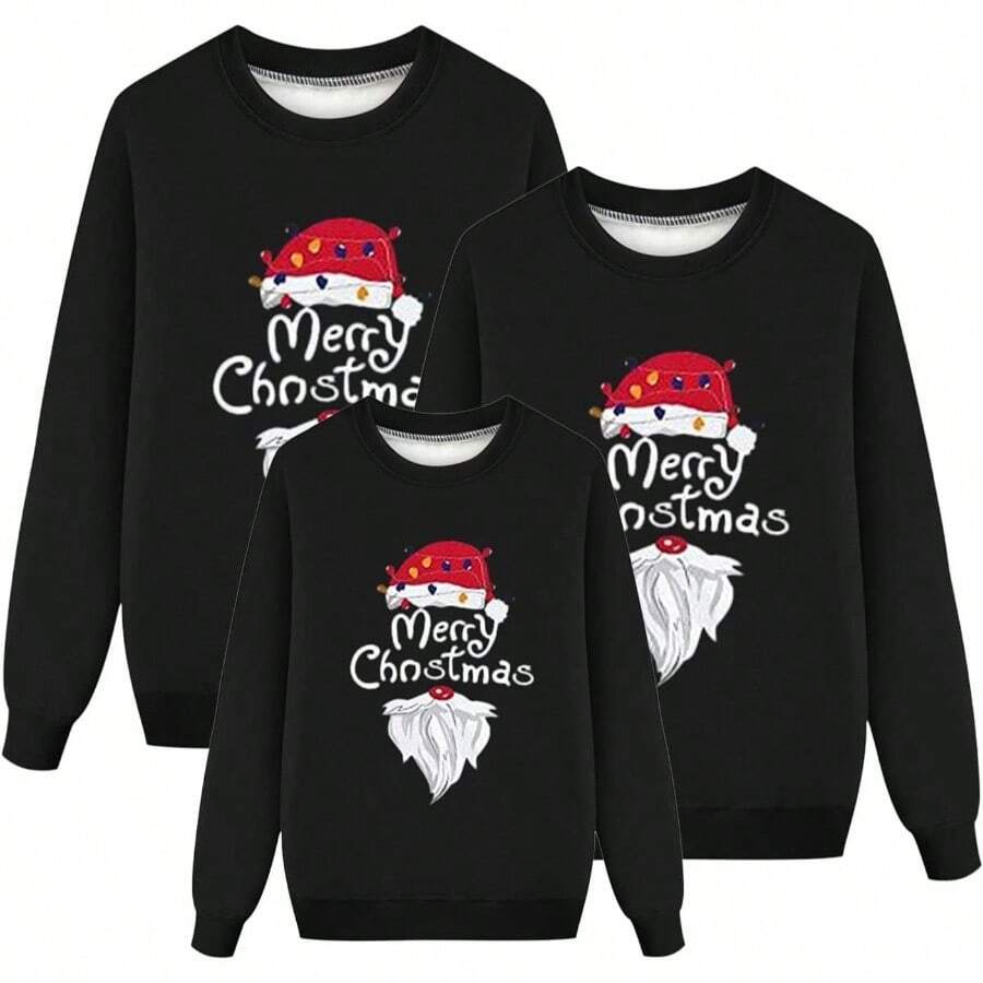 Sudaderas familiares de Navidad a juego, conjuntos de sudaderas de manga larga 2024 and Me Ugly Sweater Merry Funny Casual Matching Sudaderas de Navidad para la familia - inicial - Ver 1