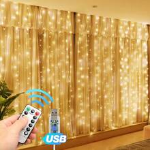 1pc 300 LED Curtain Fairy String Lights With Remote Control, 8 Modes, 9.8x9.8ft, USB Plug, Suitable For Bedroom, Indoor, Outdoor, Wedding, Party - Curtain Lights - View 7