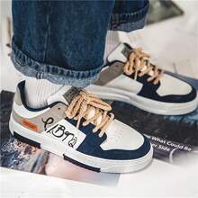 新款男士滑板鞋，时尚韩版，四季运动鞋，时尚透气白色鞋，平底滑板鞋，百搭鞋（鞋带款式随机） - 深藍色 - 查看 7